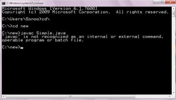 javac is not recognized as an internal or external command